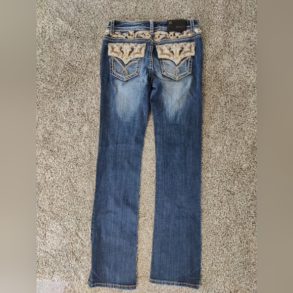 Grace In LA Jeans Sequin Slightly Distressed Boot Cut Blue Jeans Women's 27. - Picture 4 of 8